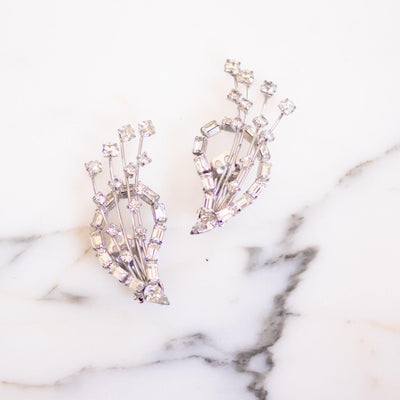 Vintage Statement Earrings, Diamante Crystals, Silver Tone Setting, Clip-on by before 2000 - Vintage Meet Modern Vintage Jewelry - Chicago, Illinois - #oldhollywoodglamour #vintagemeetmodern #designervintage #jewelrybox #antiquejewelry #vintagejewelry