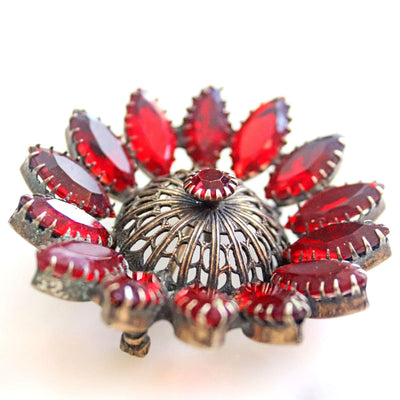 Vintage Red Open Back Rhinestone Brooch set in Antique Silver Tone by Unsigned Beauty - Vintage Meet Modern Vintage Jewelry - Chicago, Illinois - #oldhollywoodglamour #vintagemeetmodern #designervintage #jewelrybox #antiquejewelry #vintagejewelry