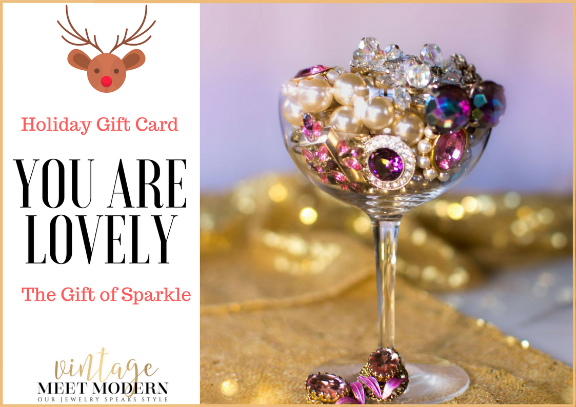 Holiday Gift Card by Vintage Meet Modern - Vintage Meet Modern Vintage Jewelry - Chicago, Illinois - #oldhollywoodglamour #vintagemeetmodern #designervintage #jewelrybox #antiquejewelry #vintagejewelry
