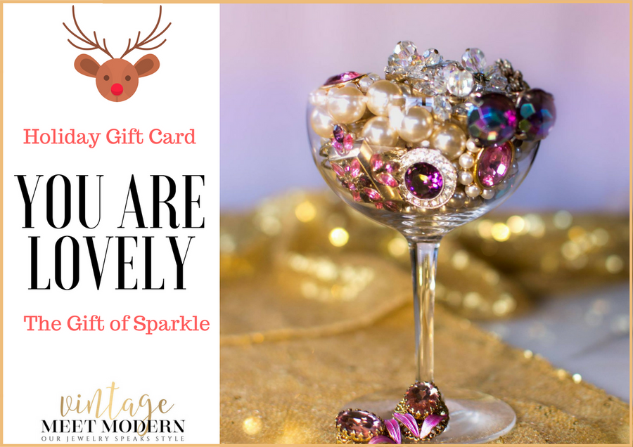 Holiday Gift Card by Vintage Meet Modern - Vintage Meet Modern Vintage Jewelry - Chicago, Illinois - #oldhollywoodglamour #vintagemeetmodern #designervintage #jewelrybox #antiquejewelry #vintagejewelry