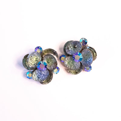 Vintage Judy Lee Pressed Glass and Blue Green Aurora Borealis Rhinestone Statement Earrings by Judy Lee - Vintage Meet Modern Vintage Jewelry - Chicago, Illinois - #oldhollywoodglamour #vintagemeetmodern #designervintage #jewelrybox #antiquejewelry #vintagejewelry