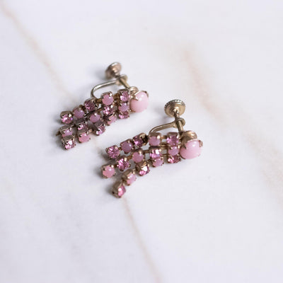 Vintage Pretty Pink Milk Glass and Diamante Rhinestone Tassel Earrings by Unsigned Beauty - Vintage Meet Modern Vintage Jewelry - Chicago, Illinois - #oldhollywoodglamour #vintagemeetmodern #designervintage #jewelrybox #antiquejewelry #vintagejewelry