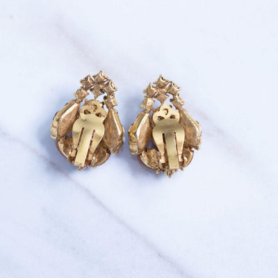 Vintage Florenza Carnival Glass, Carnelian, Jet Crystal Earrings by Florenza - Vintage Meet Modern Vintage Jewelry - Chicago, Illinois - #oldhollywoodglamour #vintagemeetmodern #designervintage #jewelrybox #antiquejewelry #vintagejewelry