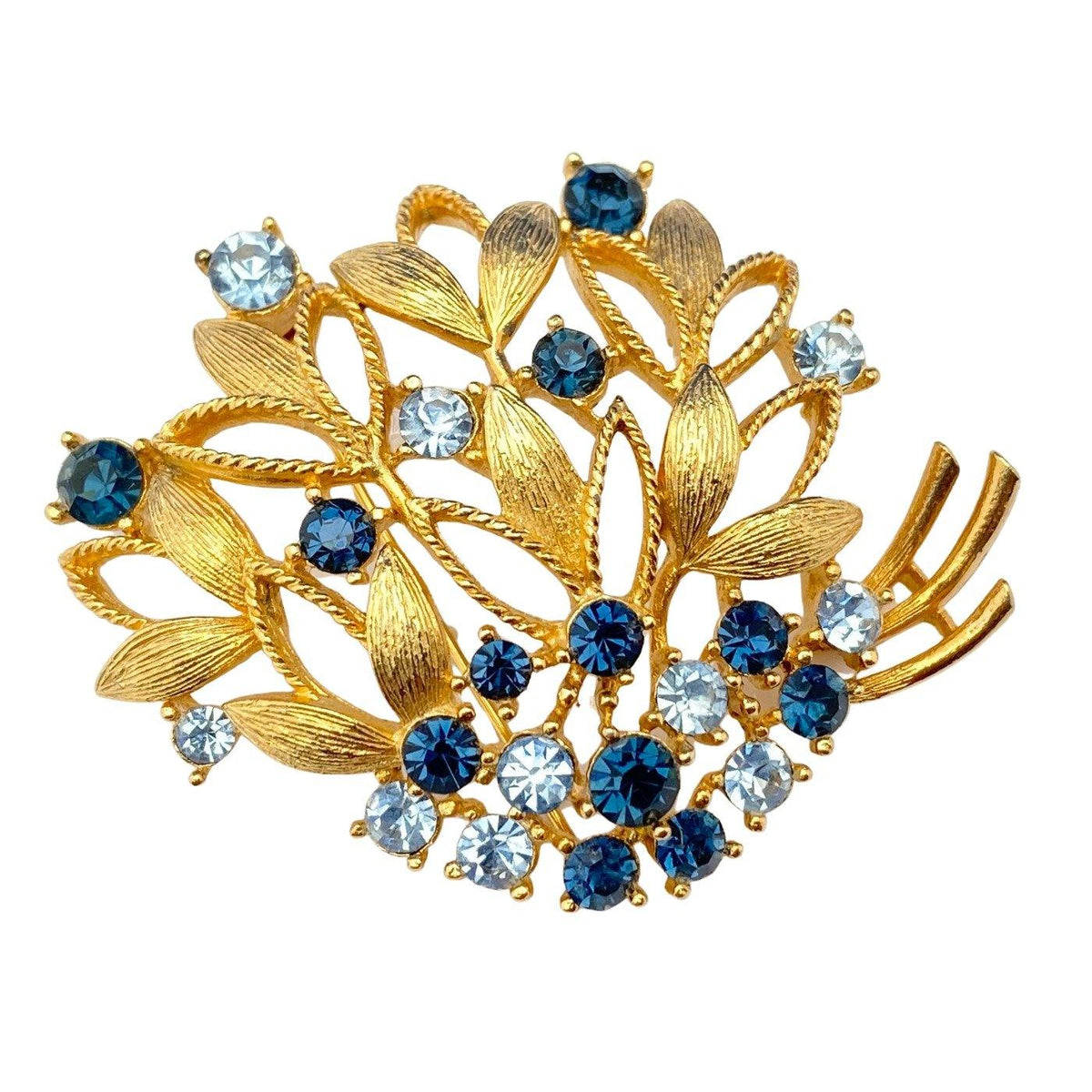 Vintage Lisner Light and Dark Blue Rhinestone Brooch