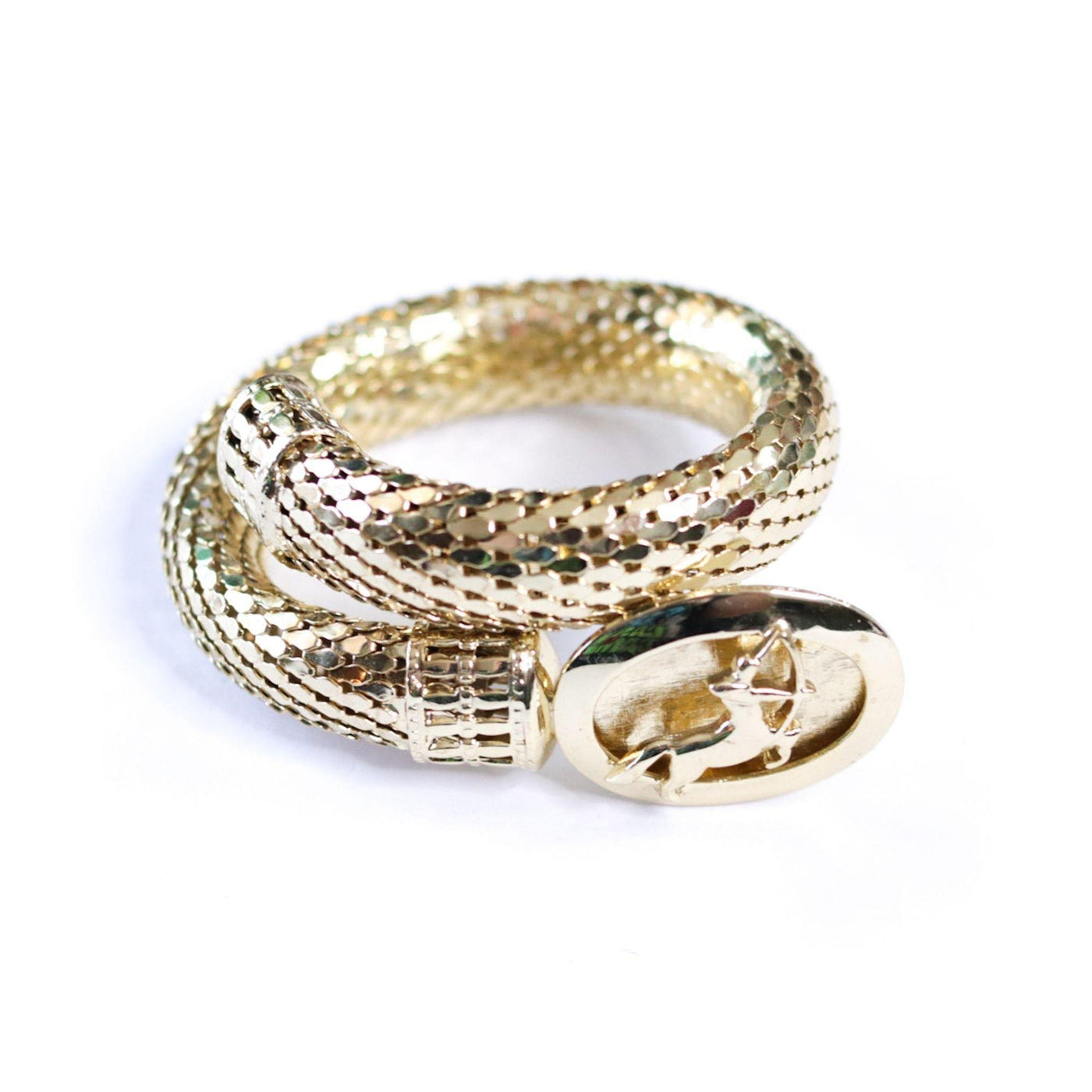 Vintage Whiting and Davis Sagittarius  Zodiac Sign Gold Mesh Coil Bracelet