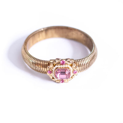 Vintage Coro Expansion Bracelet with Pink Rhinestones and Faux Pearls by Coro - Vintage Meet Modern Vintage Jewelry - Chicago, Illinois - #oldhollywoodglamour #vintagemeetmodern #designervintage #jewelrybox #antiquejewelry #vintagejewelry