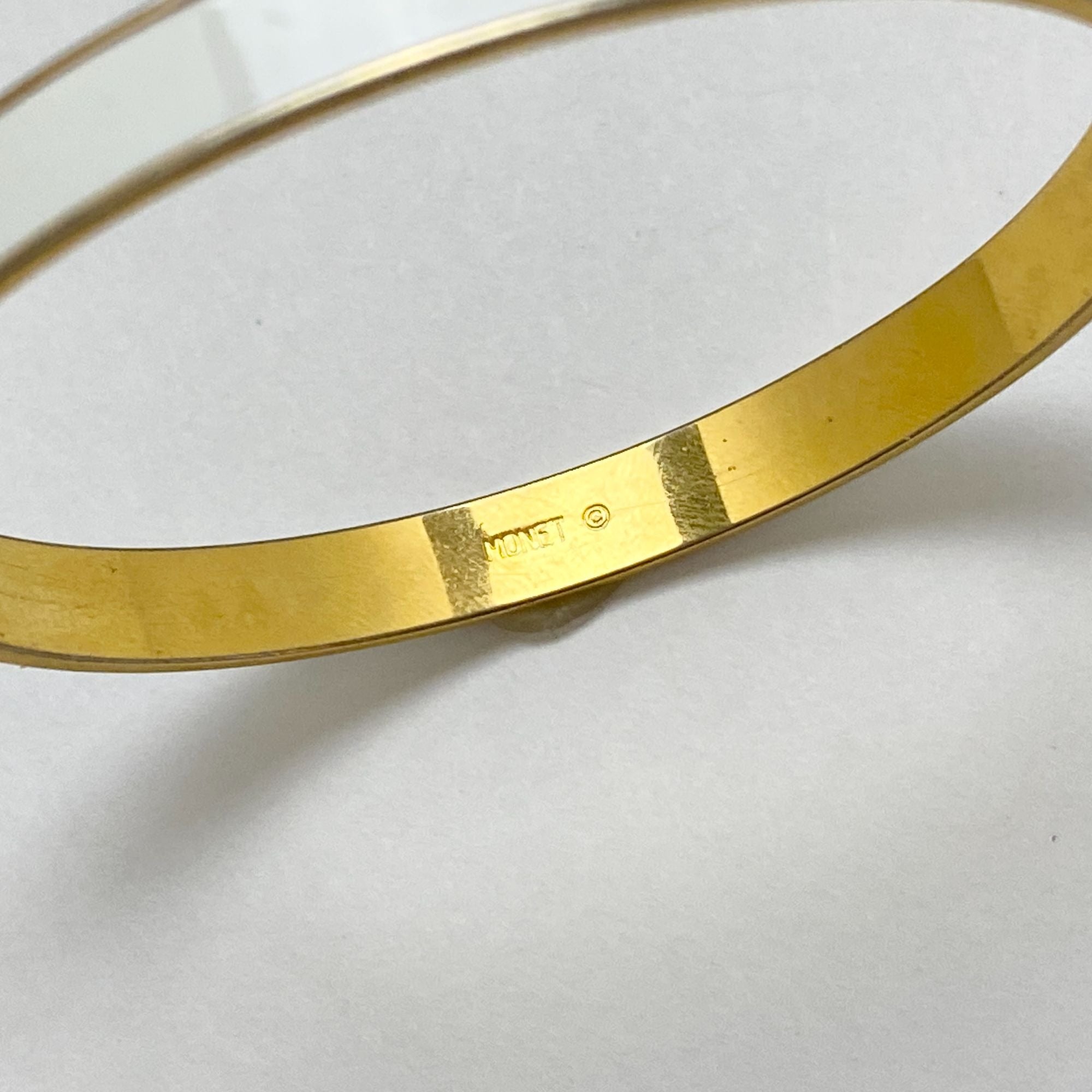 Vintage Monet Gold and Cream Enamel Bangle Bracelet by Monet - Vintage Meet Modern Vintage Jewelry - Chicago, Illinois - #oldhollywoodglamour #vintagemeetmodern #designervintage #jewelrybox #antiquejewelry #vintagejewelry