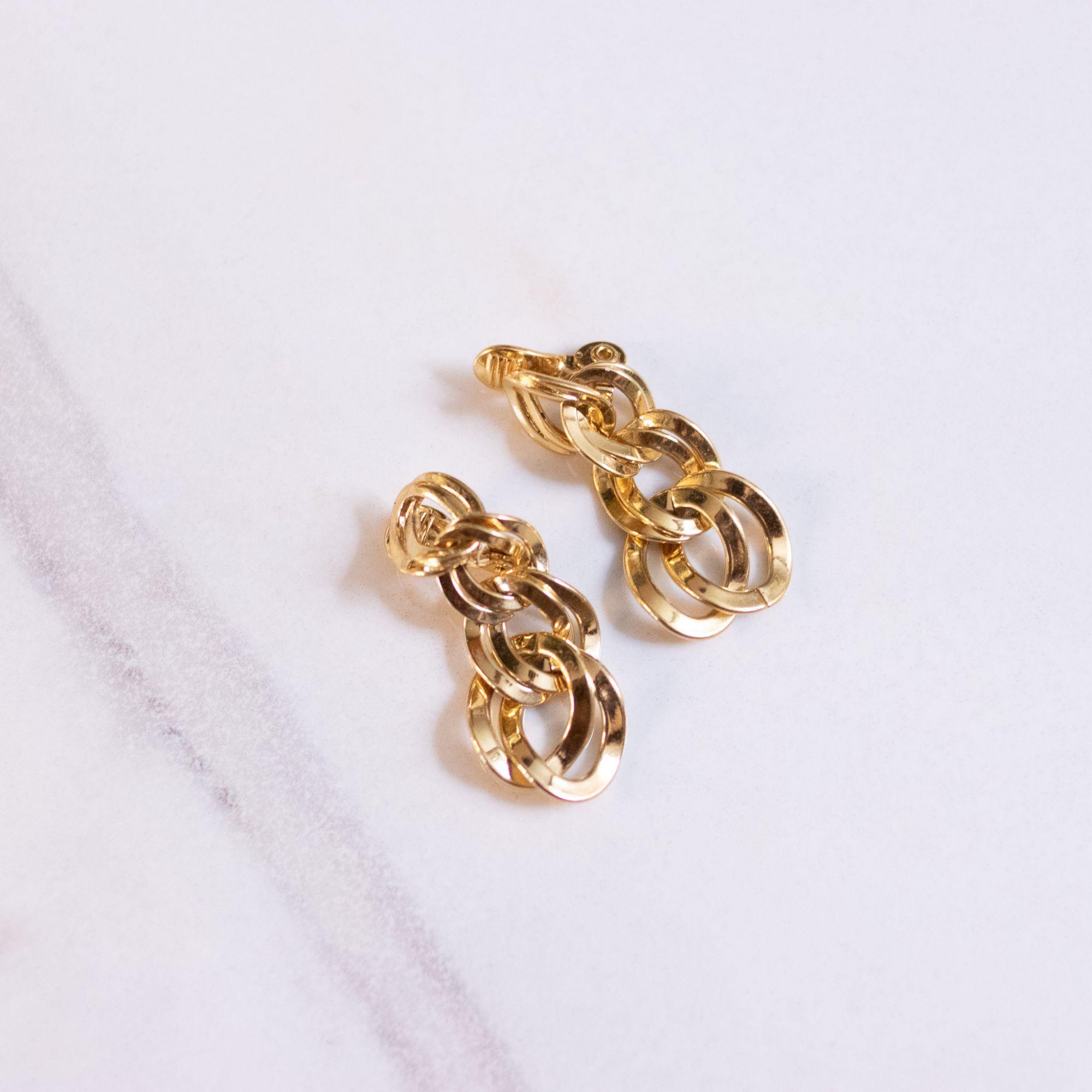 Vintage Monet Gold Double Link Chain Statement Earrings by Monet - Vintage Meet Modern Vintage Jewelry - Chicago, Illinois - #oldhollywoodglamour #vintagemeetmodern #designervintage #jewelrybox #antiquejewelry #vintagejewelry