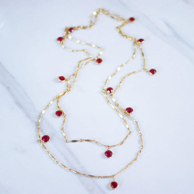 Vintage Gold Flat Link Necklace with Red Bezel Set Crystals by Unsigned Beauty - Vintage Meet Modern Vintage Jewelry - Chicago, Illinois - #oldhollywoodglamour #vintagemeetmodern #designervintage #jewelrybox #antiquejewelry #vintagejewelry