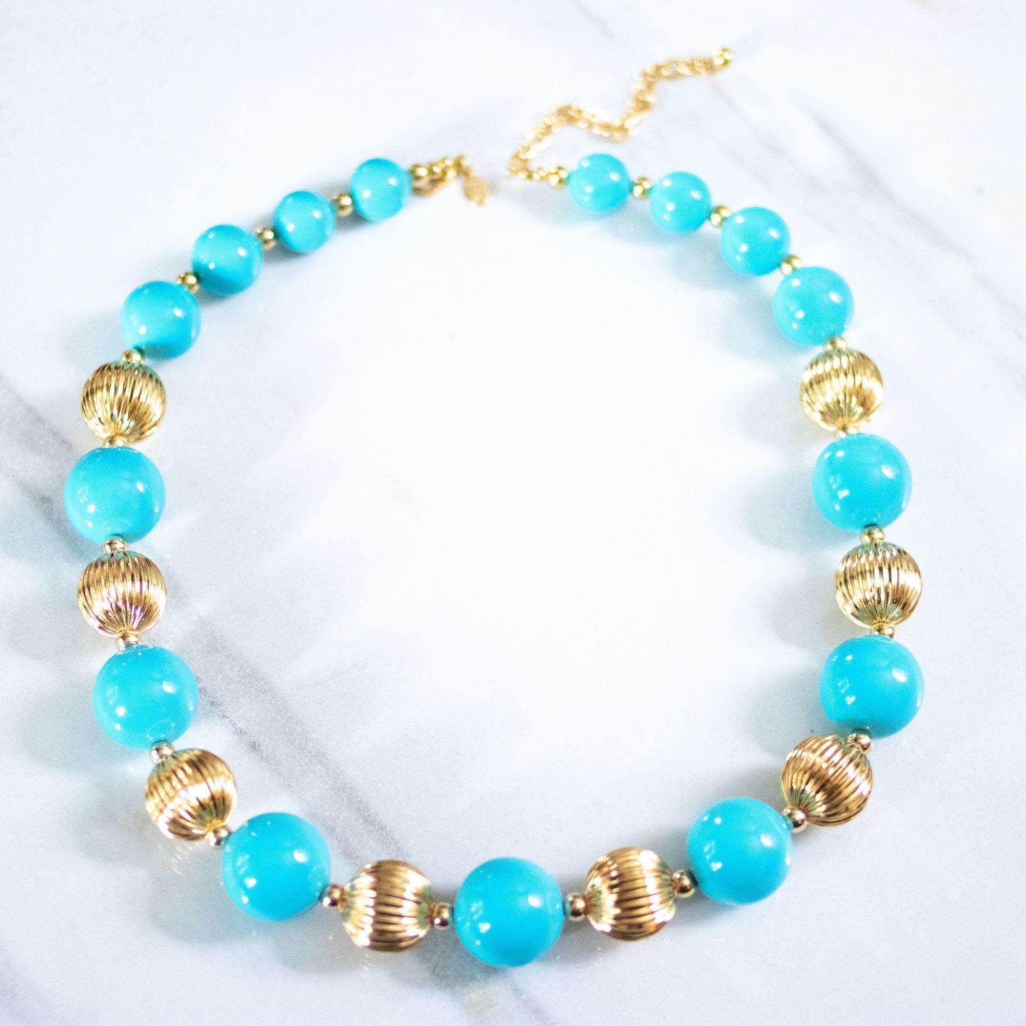 Vintage Joan Rivers Chunky Gold and Turquoise Bead Necklace by Joan Rivers - Vintage Meet Modern Vintage Jewelry - Chicago, Illinois - #oldhollywoodglamour #vintagemeetmodern #designervintage #jewelrybox #antiquejewelry #vintagejewelry