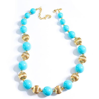 Vintage Joan Rivers Chunky Gold and Turquoise Bead Necklace by Joan Rivers - Vintage Meet Modern Vintage Jewelry - Chicago, Illinois - #oldhollywoodglamour #vintagemeetmodern #designervintage #jewelrybox #antiquejewelry #vintagejewelry