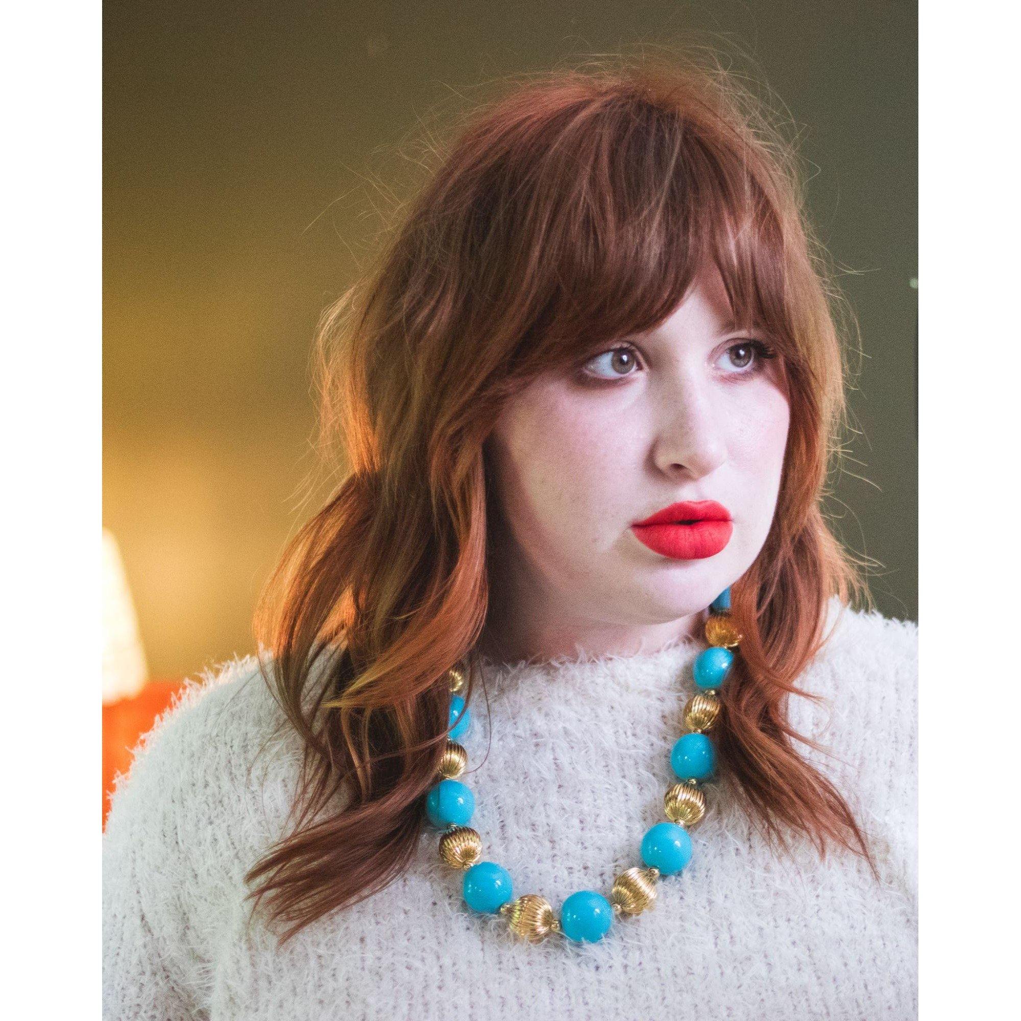 Vintage Joan Rivers Chunky Gold and Turquoise Bead Necklace by Joan Rivers - Vintage Meet Modern Vintage Jewelry - Chicago, Illinois - #oldhollywoodglamour #vintagemeetmodern #designervintage #jewelrybox #antiquejewelry #vintagejewelry