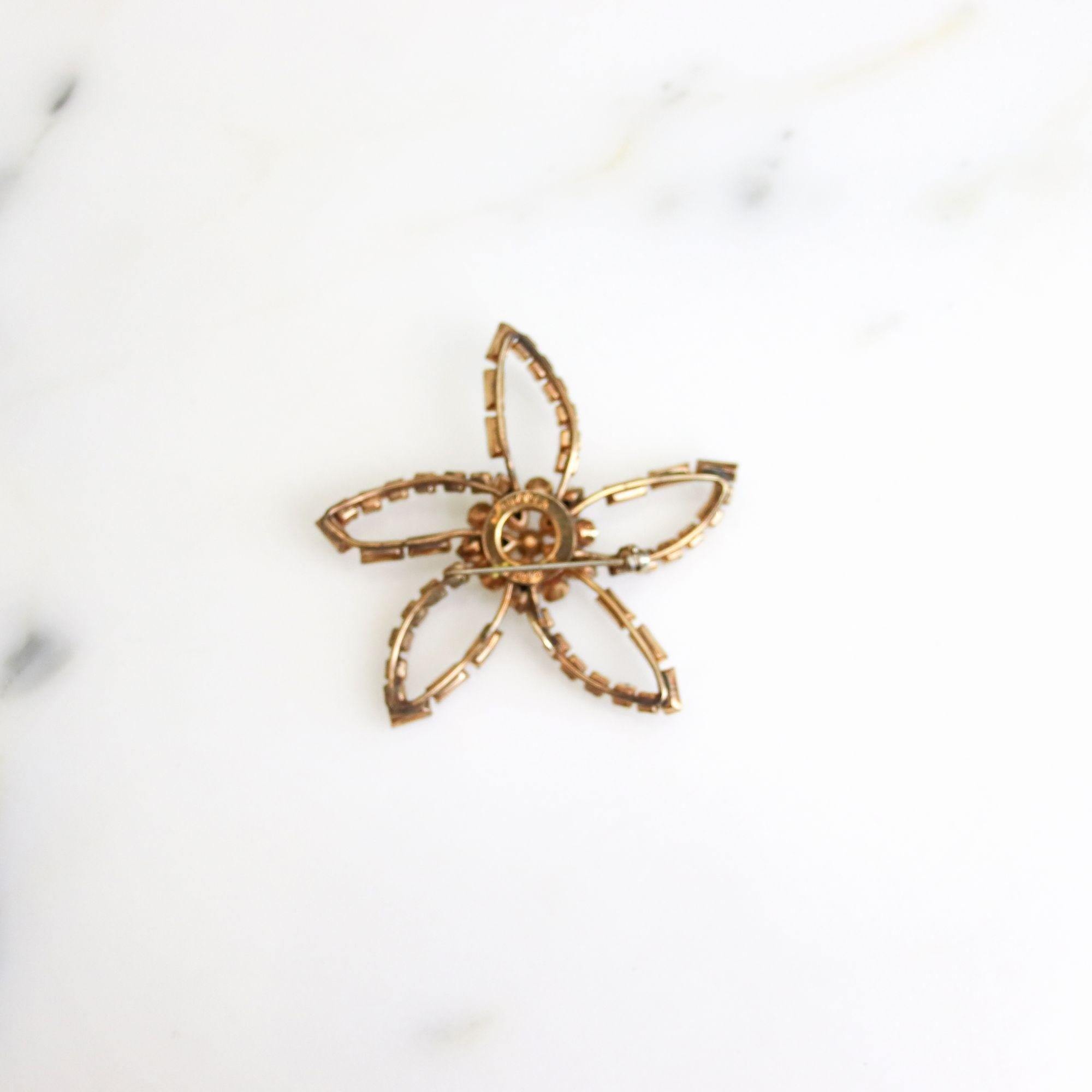 Vintage Phyllis Rhinestone Flower Brooch, Pendant, Gold Filled by Phyllis - Vintage Meet Modern Vintage Jewelry - Chicago, Illinois - #oldhollywoodglamour #vintagemeetmodern #designervintage #jewelrybox #antiquejewelry #vintagejewelry