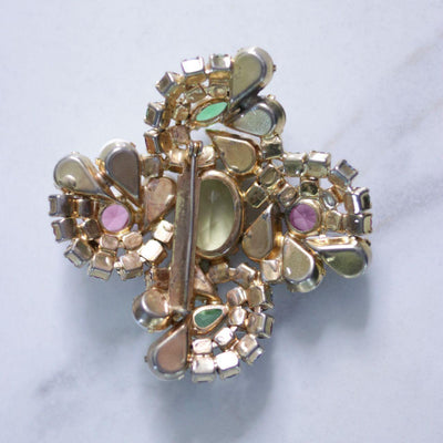 Vintage Milk Glass, Pink, Blue, Yellow, and Green Rhinestone Brooch by Unsigned Beauty - Vintage Meet Modern Vintage Jewelry - Chicago, Illinois - #oldhollywoodglamour #vintagemeetmodern #designervintage #jewelrybox #antiquejewelry #vintagejewelry