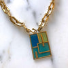 Vintage Geometric Blue Green Glass Pendant Necklace by Unsigned Beauty - Vintage Meet Modern Vintage Jewelry - Chicago, Illinois - #oldhollywoodglamour #vintagemeetmodern #designervintage #jewelrybox #antiquejewelry #vintagejewelry