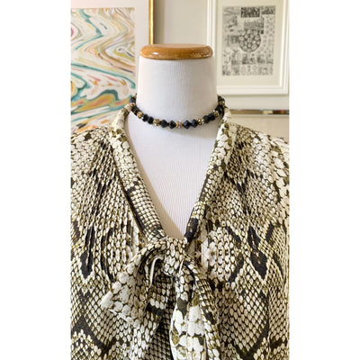 J.Crew Snakeskin Animal Print Pussy Bow Blouse by J.Crew - Vintage Meet Modern Vintage Jewelry - Chicago, Illinois - #oldhollywoodglamour #vintagemeetmodern #designervintage #jewelrybox #antiquejewelry #vintagejewelry