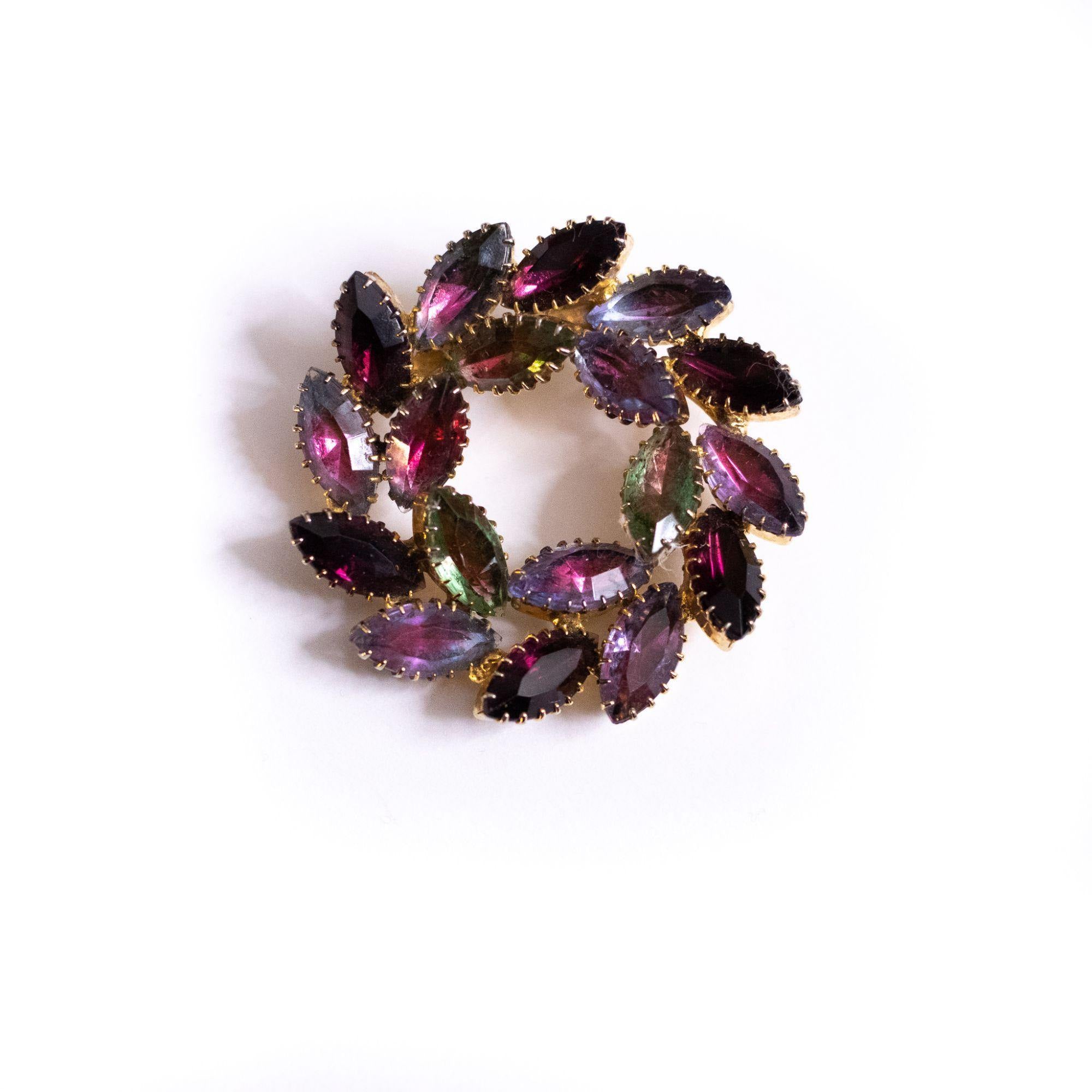 Vintage Shades of Purple Rhinestone Brooch by Unsigned Beauty - Vintage Meet Modern Vintage Jewelry - Chicago, Illinois - #oldhollywoodglamour #vintagemeetmodern #designervintage #jewelrybox #antiquejewelry #vintagejewelry