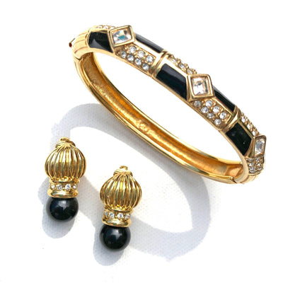 Vintage Swarovski Art Deco Black Enamel and Diamante Rhinestone Bracelet by Swarovski - Vintage Meet Modern Vintage Jewelry - Chicago, Illinois - #oldhollywoodglamour #vintagemeetmodern #designervintage #jewelrybox #antiquejewelry #vintagejewelry