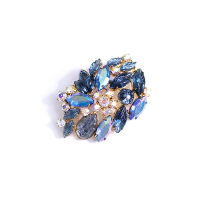Vintage Blue and Aurora Borealis Rhinestone Brooch by Unsigned Beauty - Vintage Meet Modern Vintage Jewelry - Chicago, Illinois - #oldhollywoodglamour #vintagemeetmodern #designervintage #jewelrybox #antiquejewelry #vintagejewelry