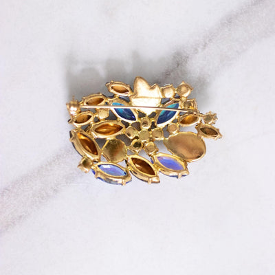 Vintage Blue and Aurora Borealis Rhinestone Brooch by Unsigned Beauty - Vintage Meet Modern Vintage Jewelry - Chicago, Illinois - #oldhollywoodglamour #vintagemeetmodern #designervintage #jewelrybox #antiquejewelry #vintagejewelry
