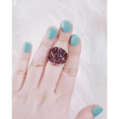 Vintage Garnet and Jet Statement Ring by Hallmarked 925 - Vintage Meet Modern Vintage Jewelry - Chicago, Illinois - #oldhollywoodglamour #vintagemeetmodern #designervintage #jewelrybox #antiquejewelry #vintagejewelry