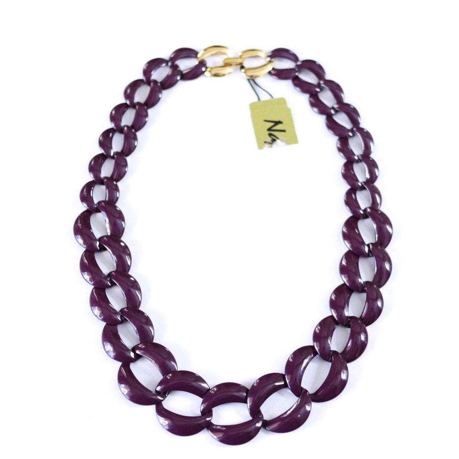 Vintage Napier Gold and Purple Chunky Chain Link Necklace by Napier - Vintage Meet Modern Vintage Jewelry - Chicago, Illinois - #oldhollywoodglamour #vintagemeetmodern #designervintage #jewelrybox #antiquejewelry #vintagejewelry