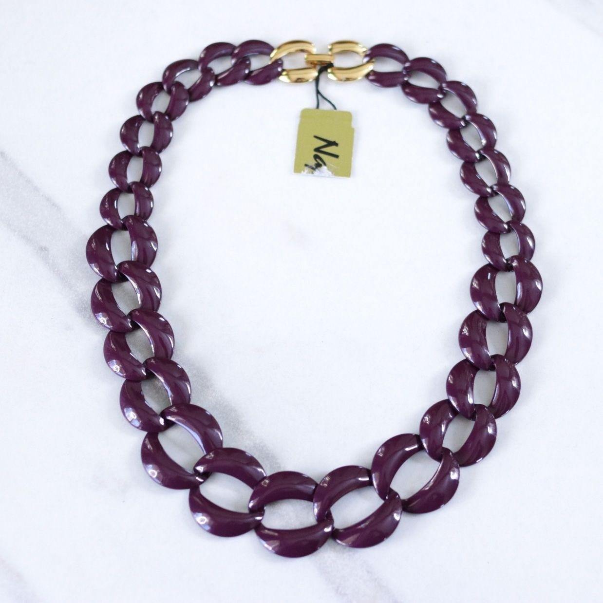 Vintage Napier Gold and Purple Chunky Chain Link Necklace by Napier - Vintage Meet Modern Vintage Jewelry - Chicago, Illinois - #oldhollywoodglamour #vintagemeetmodern #designervintage #jewelrybox #antiquejewelry #vintagejewelry