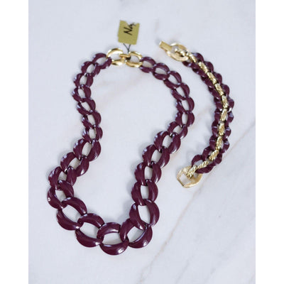 Vintage Napier Gold and Purple Chunky Chain Link Necklace by Napier - Vintage Meet Modern Vintage Jewelry - Chicago, Illinois - #oldhollywoodglamour #vintagemeetmodern #designervintage #jewelrybox #antiquejewelry #vintagejewelry