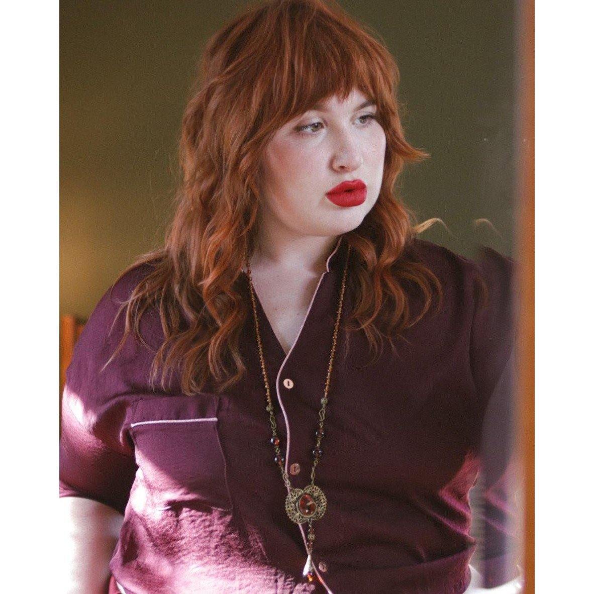 Vintage Long Art Deco Amber Glass Necklace with Brass Accent with Serpent by Czech - Vintage Meet Modern Vintage Jewelry - Chicago, Illinois - #oldhollywoodglamour #vintagemeetmodern #designervintage #jewelrybox #antiquejewelry #vintagejewelry