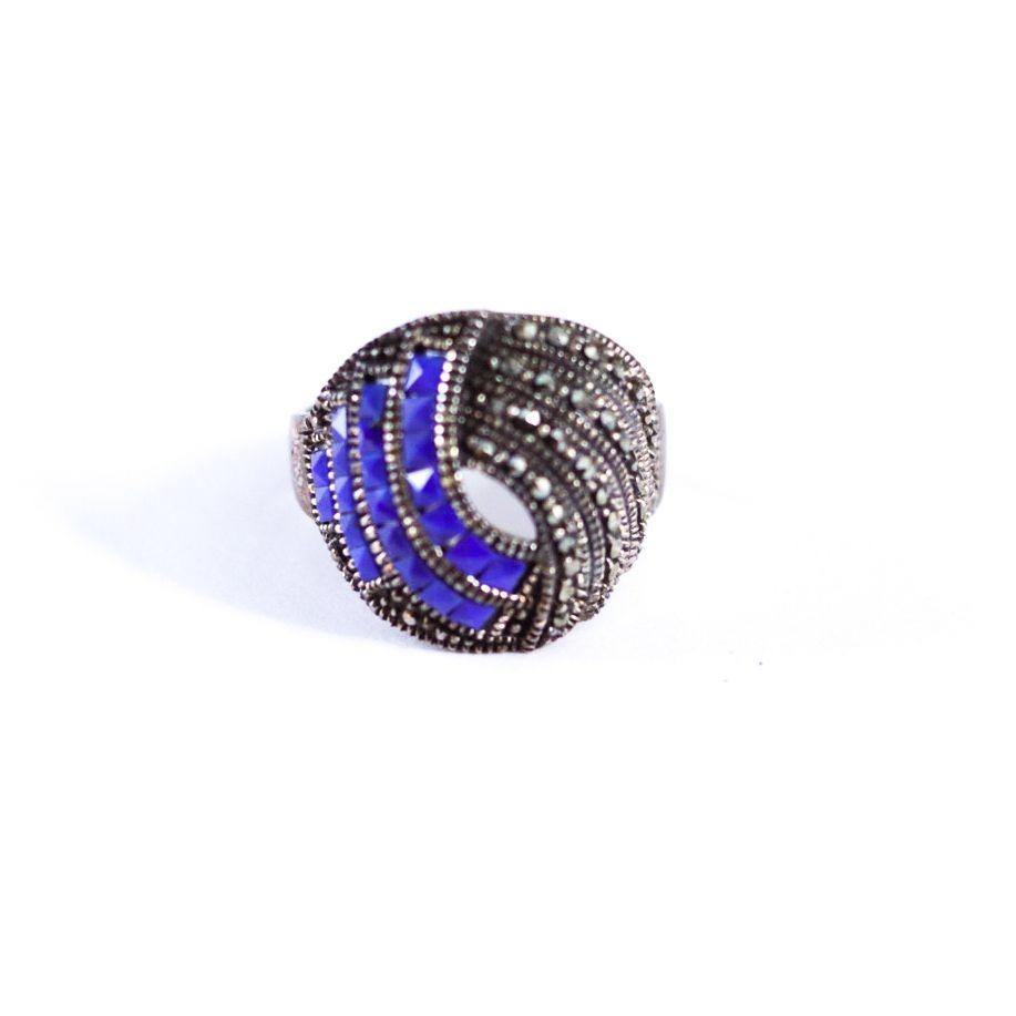 Vintage Marcasite and Blue Crystal Ring