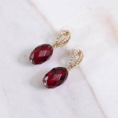 Vintage Faceted Cranberry Crystal and Rhinestone Dangling Earrings by Unsigned Beauty - Vintage Meet Modern Vintage Jewelry - Chicago, Illinois - #oldhollywoodglamour #vintagemeetmodern #designervintage #jewelrybox #antiquejewelry #vintagejewelry