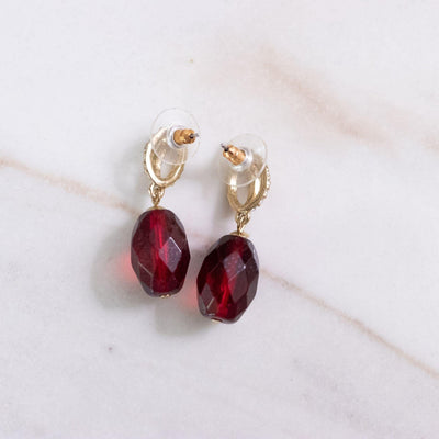 Vintage Faceted Cranberry Crystal and Rhinestone Dangling Earrings by Unsigned Beauty - Vintage Meet Modern Vintage Jewelry - Chicago, Illinois - #oldhollywoodglamour #vintagemeetmodern #designervintage #jewelrybox #antiquejewelry #vintagejewelry