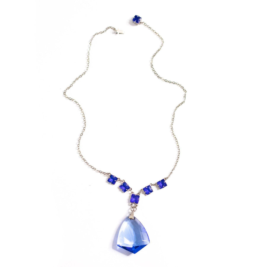 Vintage Art Deco Blue Crystal Lavalier Necklace by Art Deco Era - Vintage Meet Modern Vintage Jewelry - Chicago, Illinois - #oldhollywoodglamour #vintagemeetmodern #designervintage #jewelrybox #antiquejewelry #vintagejewelry