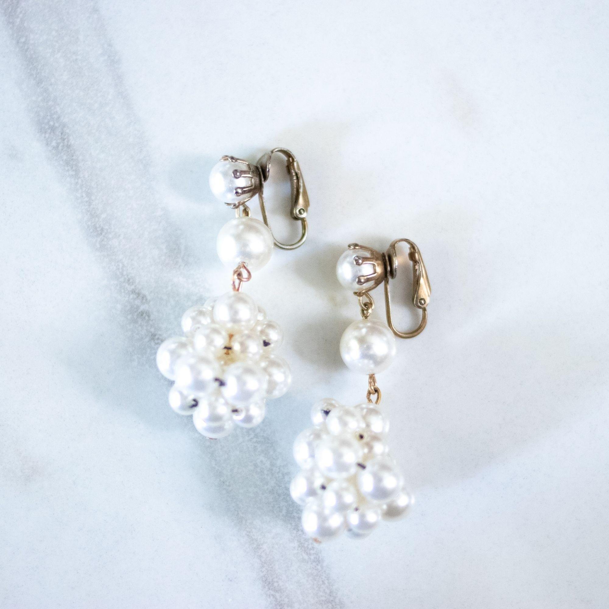 Vintage Pearl Cluster Statement Earrings by Unsigned Beauty - Vintage Meet Modern Vintage Jewelry - Chicago, Illinois - #oldhollywoodglamour #vintagemeetmodern #designervintage #jewelrybox #antiquejewelry #vintagejewelry