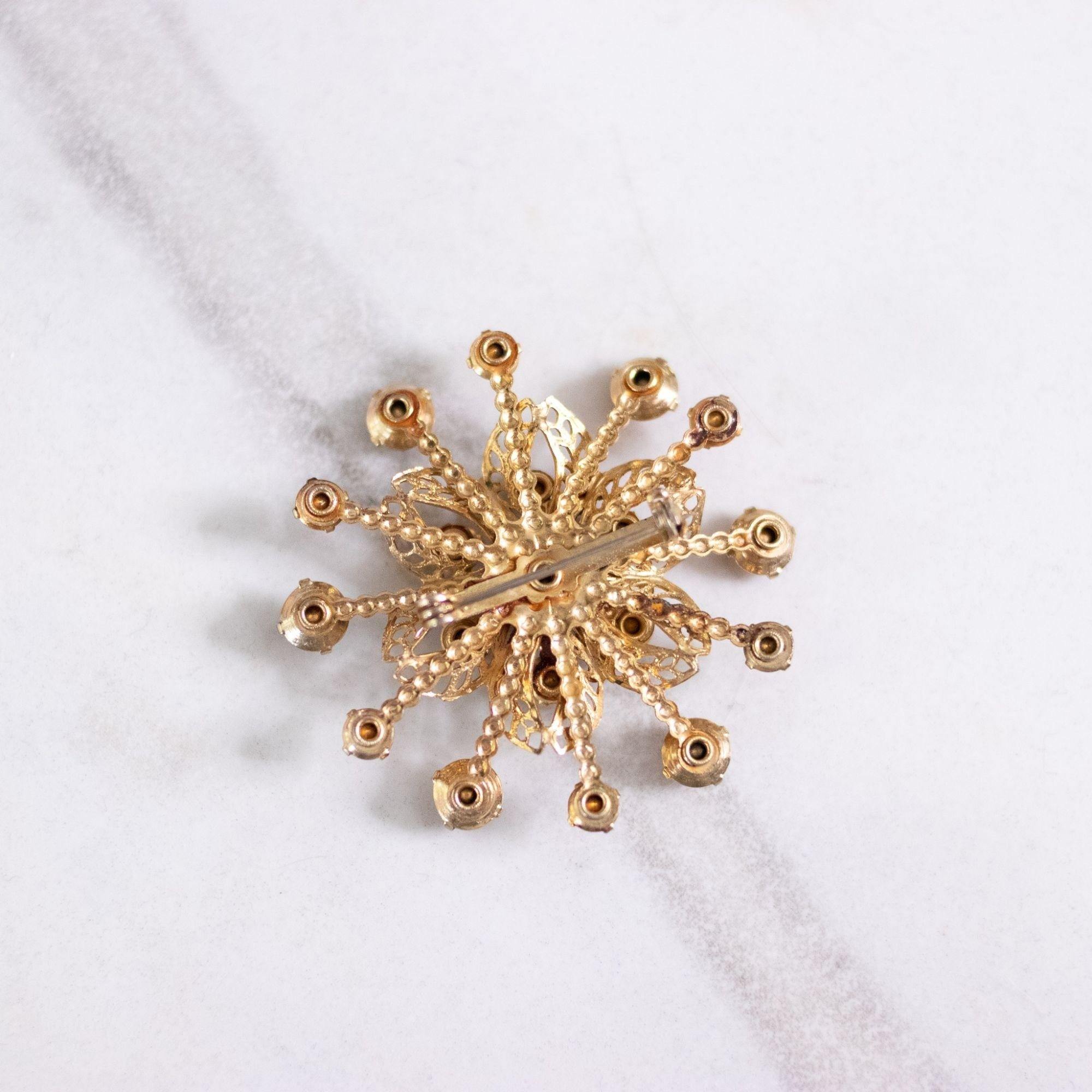 Vintage Pink Moonglow and Pink Rhinestones Pinwheel Brooch by Unsigned Beauty - Vintage Meet Modern Vintage Jewelry - Chicago, Illinois - #oldhollywoodglamour #vintagemeetmodern #designervintage #jewelrybox #antiquejewelry #vintagejewelry