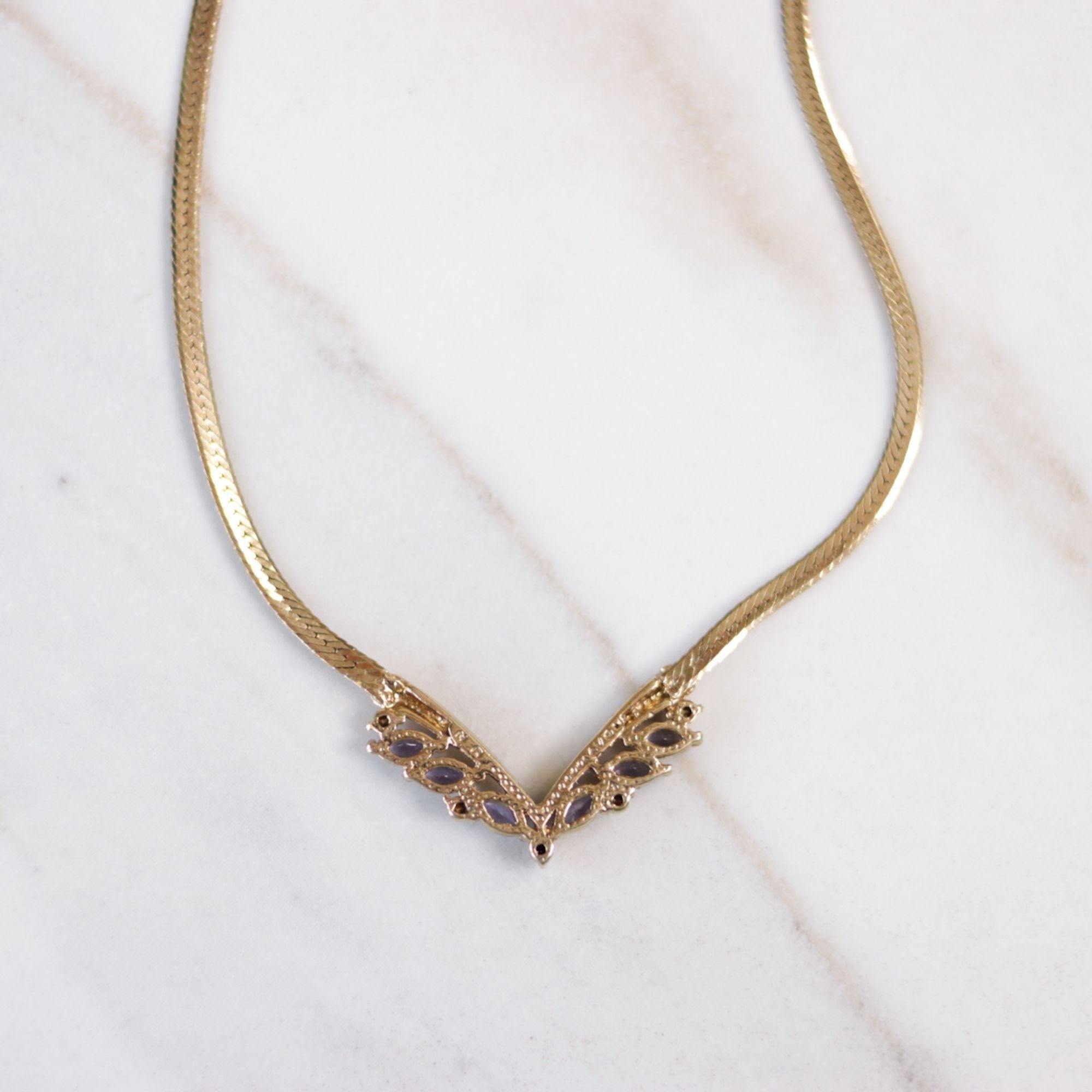 Vintage Avon Purple Crystal Dainty V Necklace by Avon - Vintage Meet Modern Vintage Jewelry - Chicago, Illinois - #oldhollywoodglamour #vintagemeetmodern #designervintage #jewelrybox #antiquejewelry #vintagejewelry