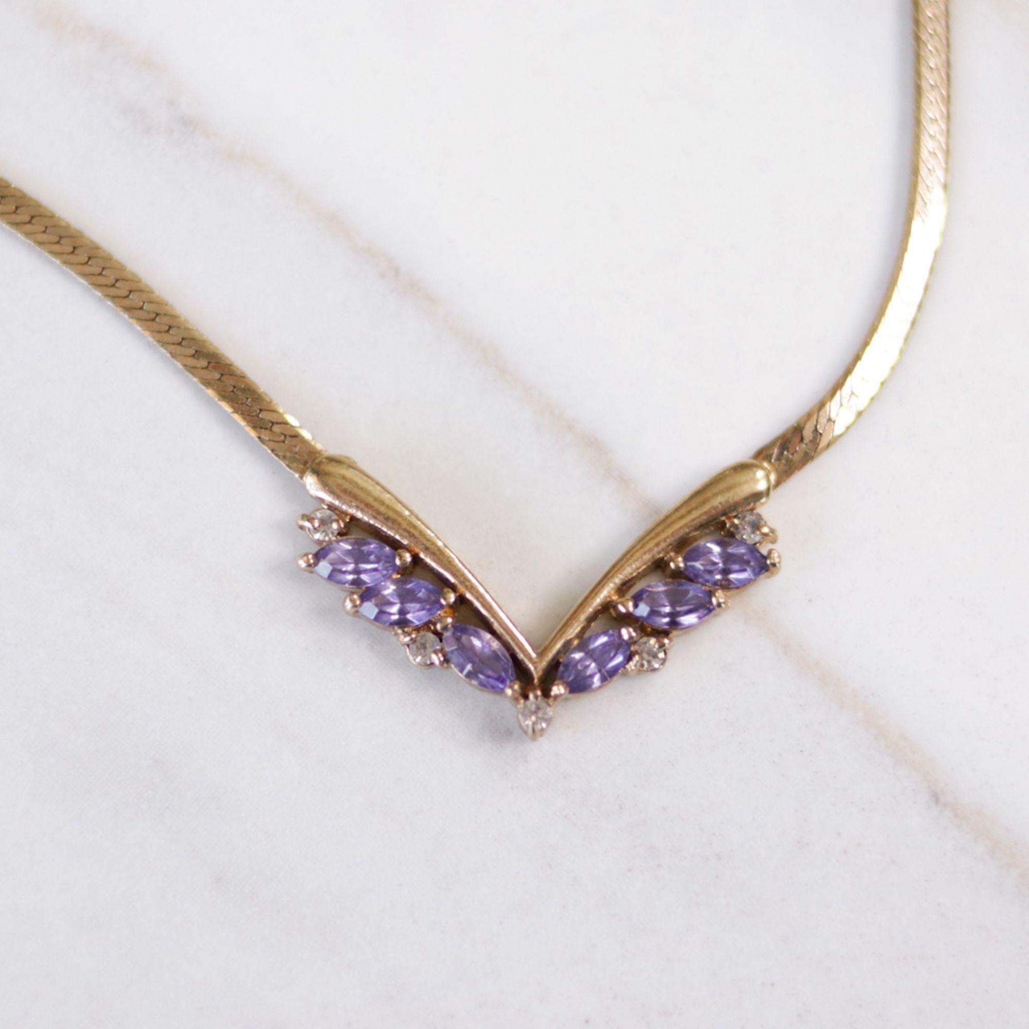 Vintage Avon Purple Crystal Dainty V Necklace by Avon - Vintage Meet Modern Vintage Jewelry - Chicago, Illinois - #oldhollywoodglamour #vintagemeetmodern #designervintage #jewelrybox #antiquejewelry #vintagejewelry
